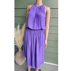 Ramy Brook Lavander Audrey Sleeveless Halter Drop Waist Midi Dress